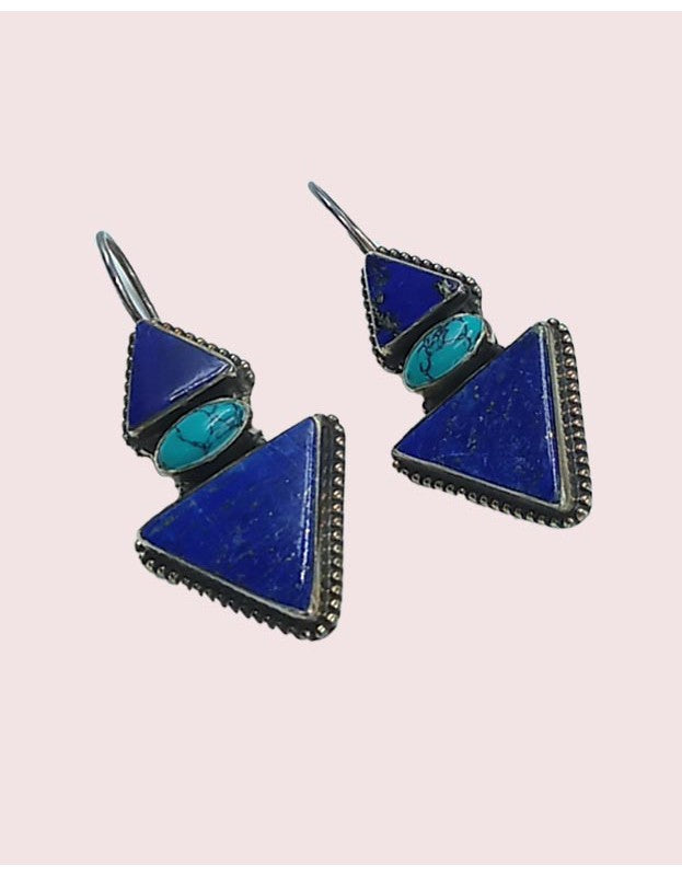 Set of Blue Semi-Precious Stone Earrings with Ring (SW-D-19)