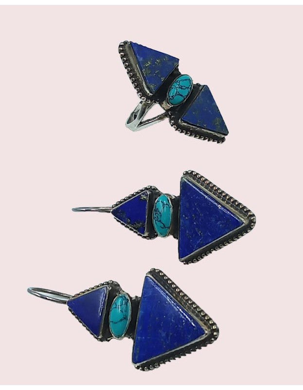 Set of Blue Semi-Precious Stone Earrings with Ring (SW-D-19)