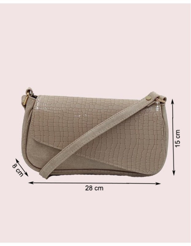 Stylish Taupe Croco-Embossed Shoulder Bag