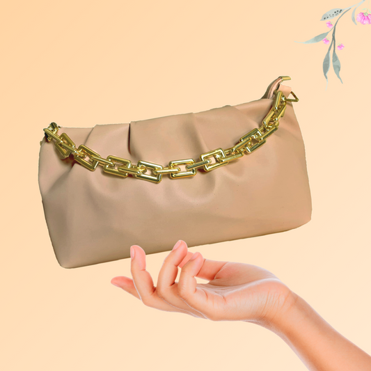 Handbag-cum-Sling Bag with gold chain detail