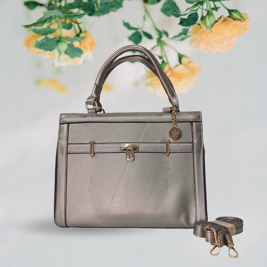 Silver Metallic Satchel Bag with adjustable strap