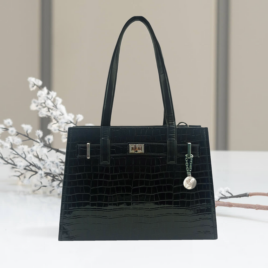 Black Color Patent Croco Shoulder Bag