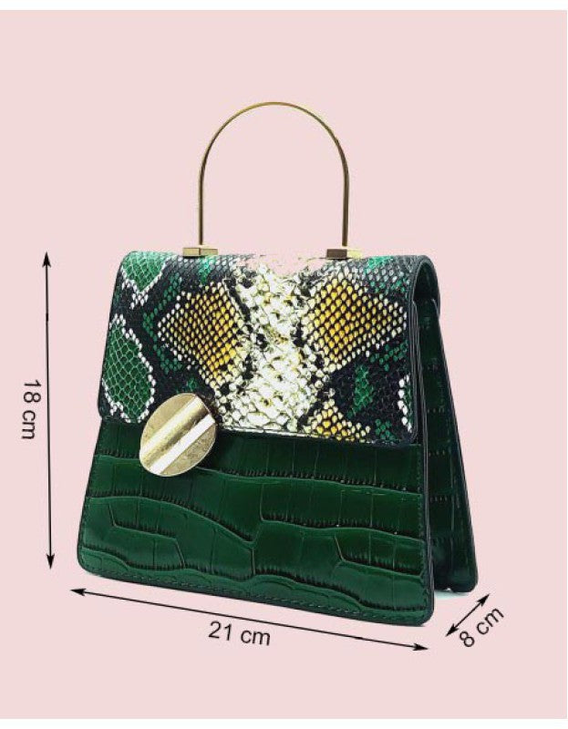 Luxurious Green Python and Croco debossed Faux Leather Handbag