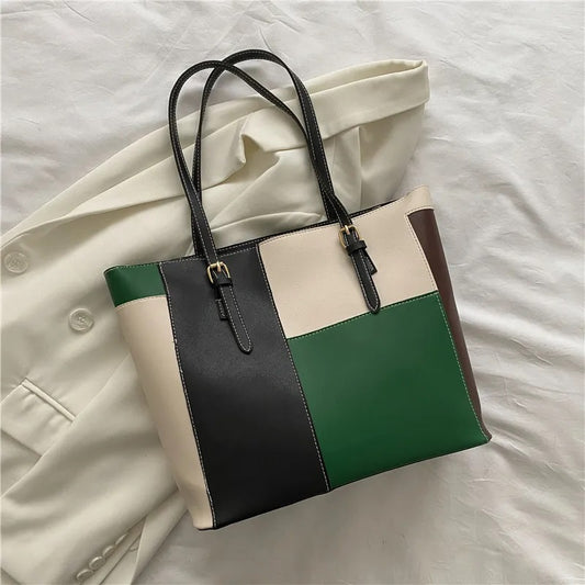 Colorblock Unlined Tote Bag with Bold Geometric Design