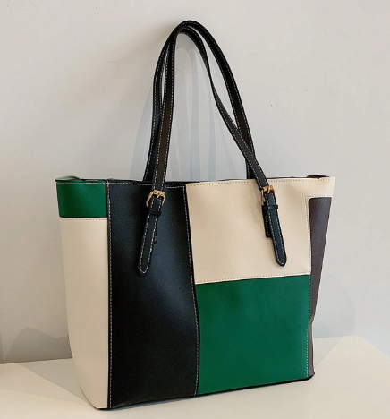 Colorblock Unlined Tote Bag with Bold Geometric Design