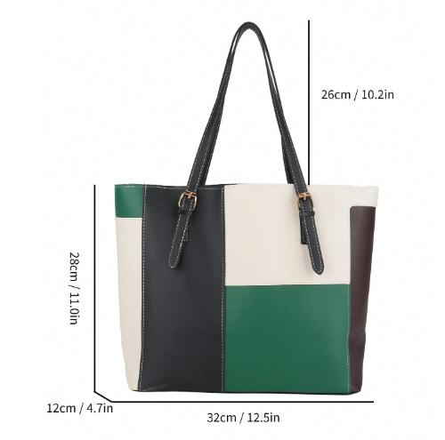 Colorblock Unlined Tote Bag with Bold Geometric Design