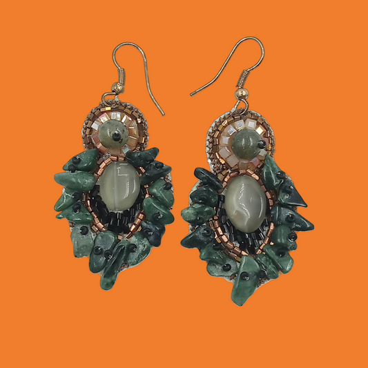 Olive Beaded Tribal Earrings (SW-D-06)