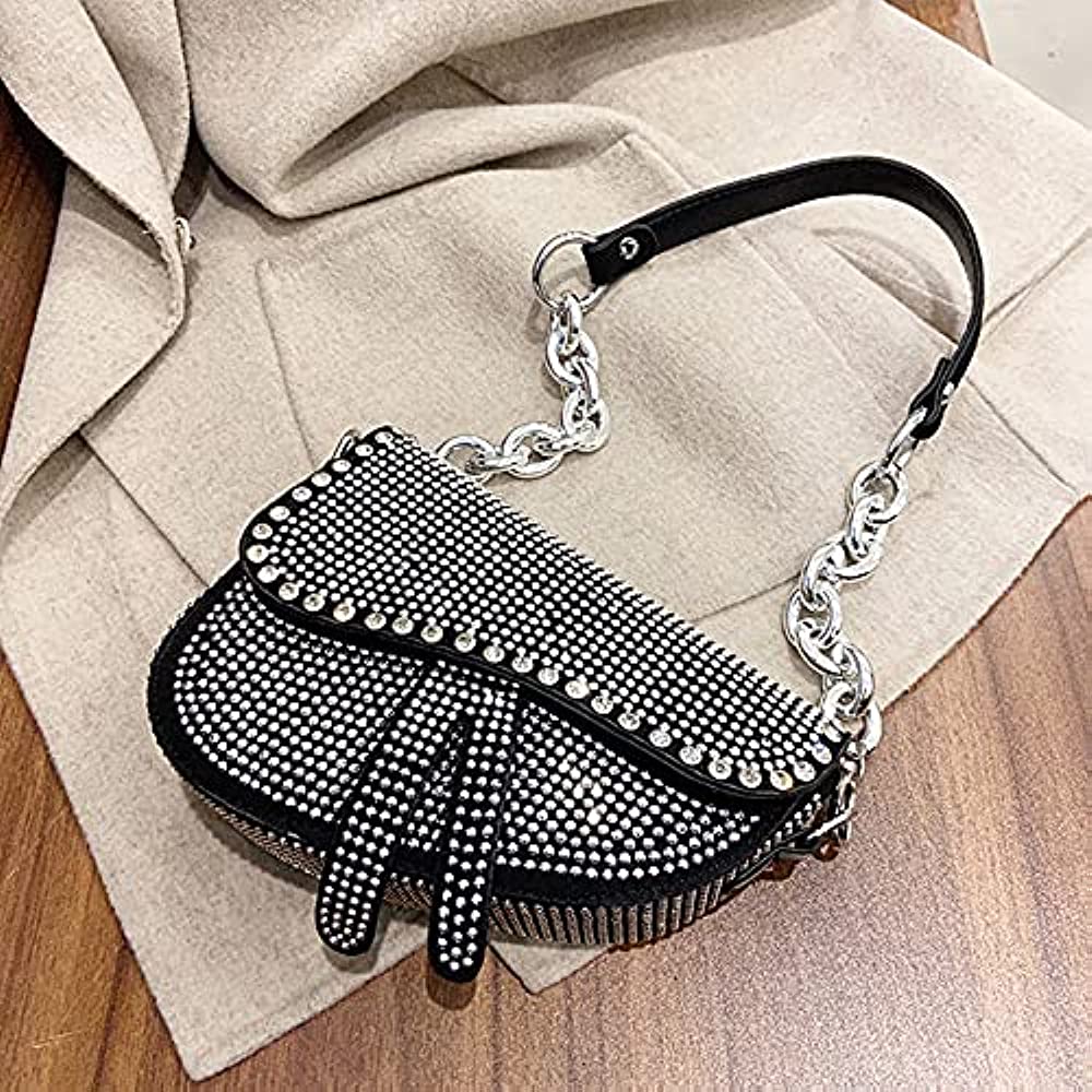 Chic Black Saddle Bag with studs Embellishments