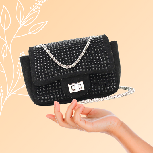 Elegant Black Studded Handbag with Chain Strap