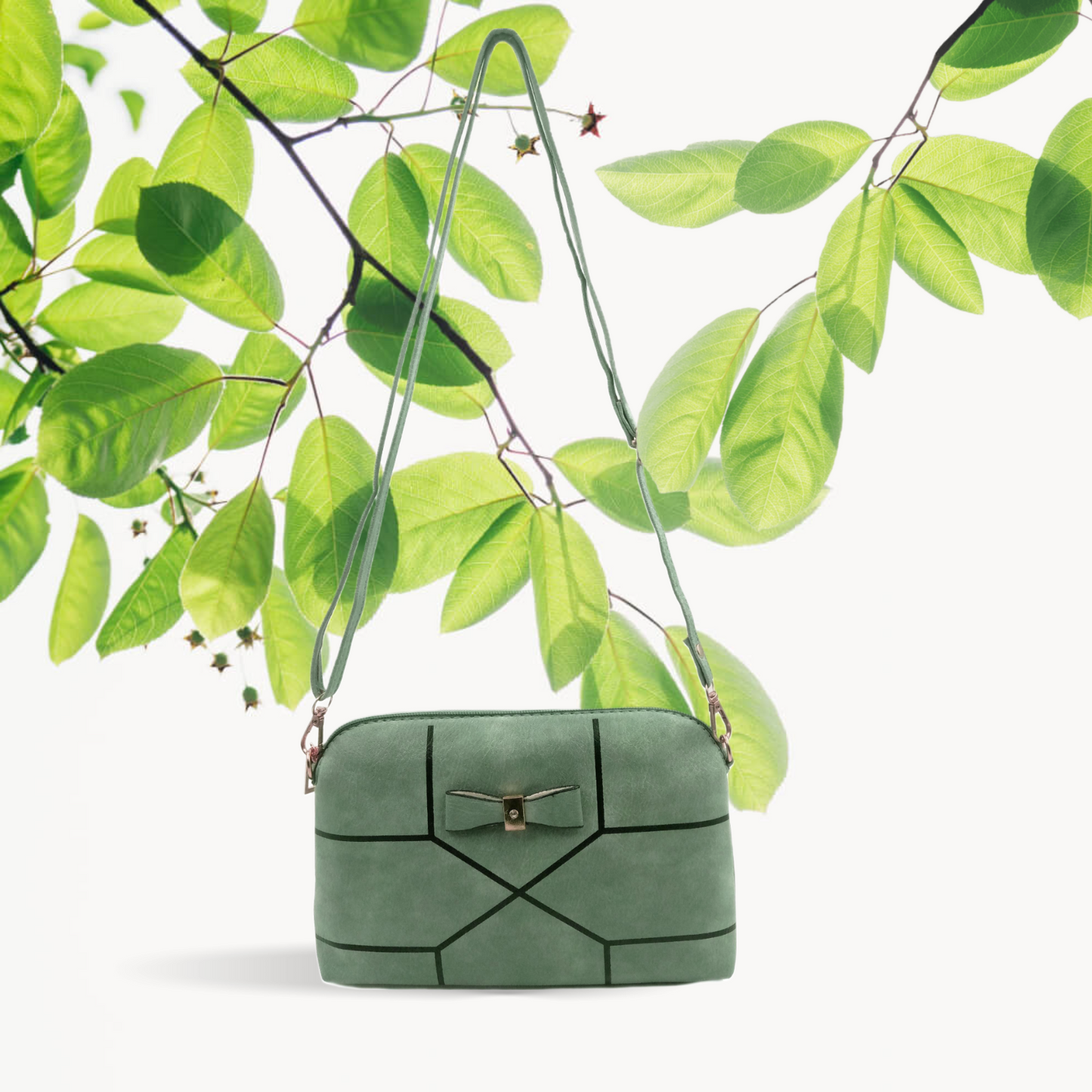 Bow & geometrical pattern printed crossbody bag