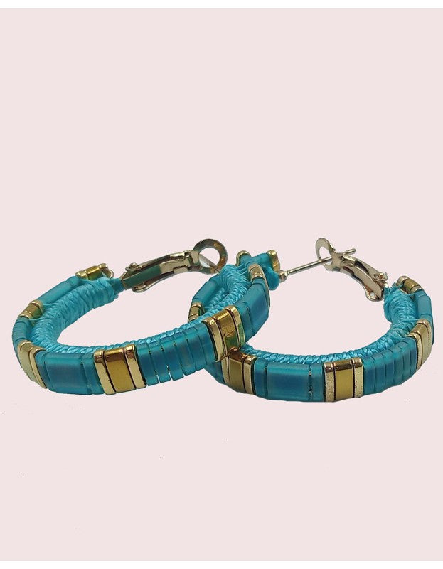 Handcrafted Hoop Earrings in Turquoise Blue (SW-SJ-44)