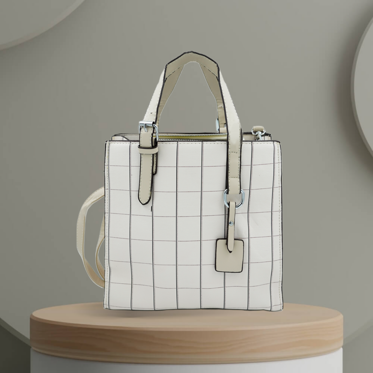 Textured-Checkered or Striped Handbag with crossbody strap