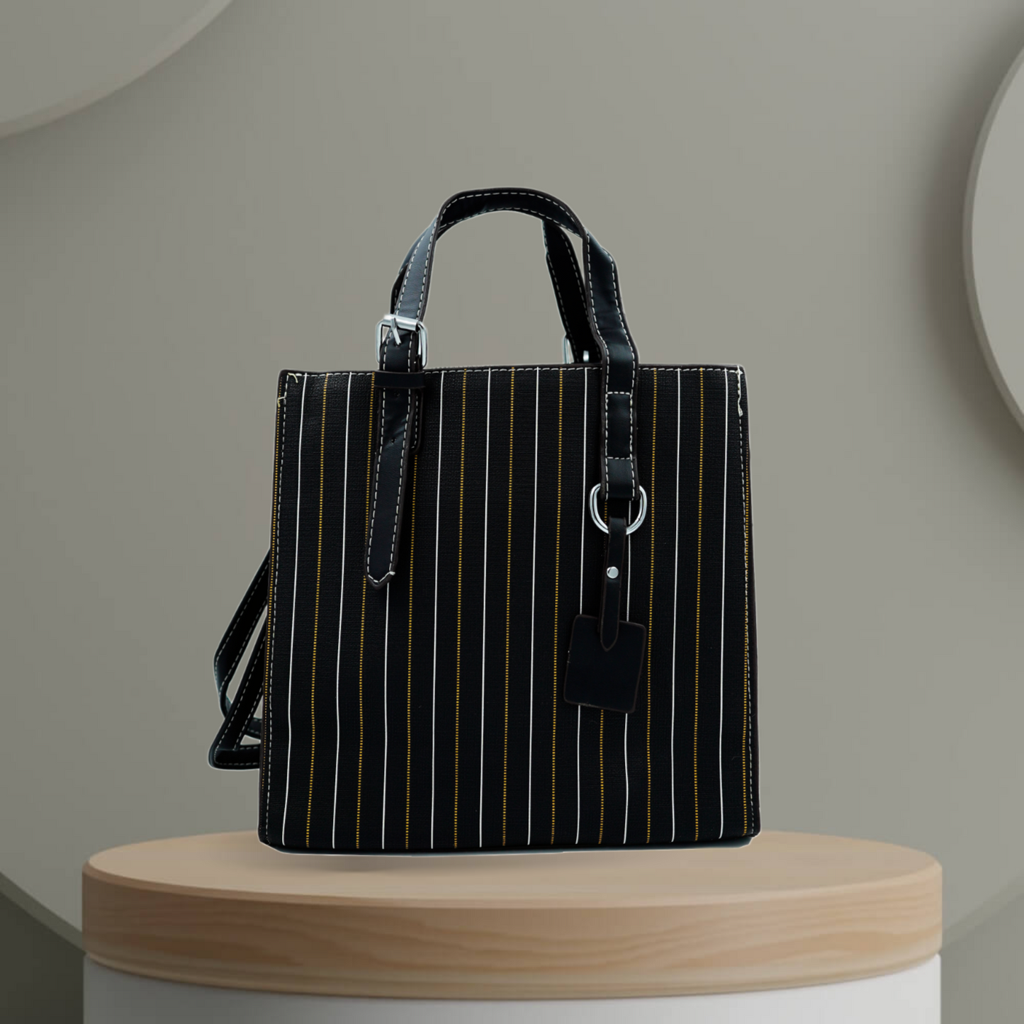 Textured-Checkered or Striped Handbag with crossbody strap