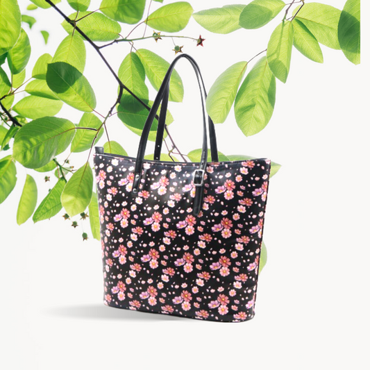 Floral Isabella Printed Tote Bag in black color