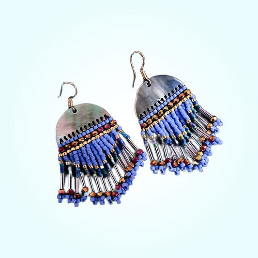 Beaded & Shell Handcrafted Earrings - Royal Blue (SW-SJ-57)