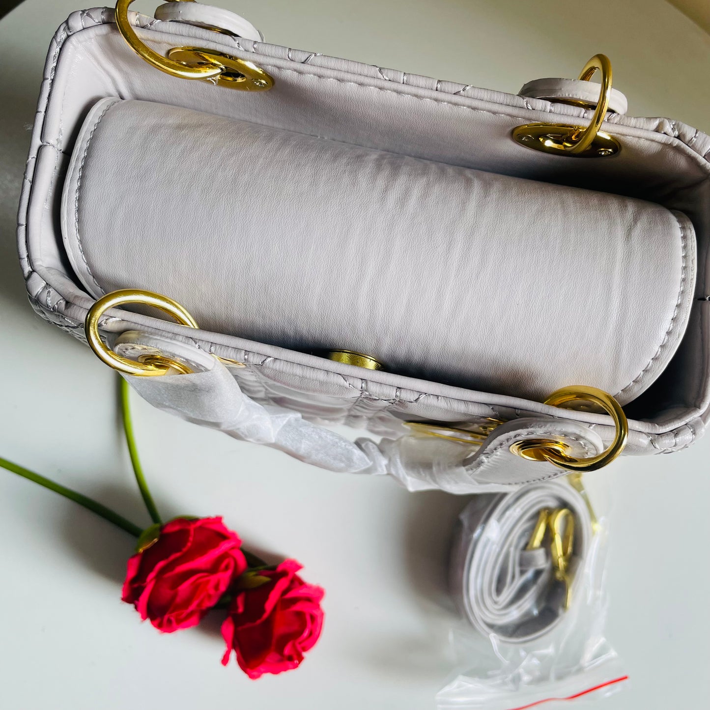 Luxurious Quilted Stone-Grey Handbag