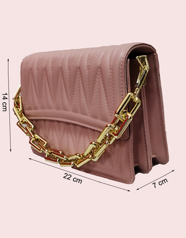 Chic Quilted Peach crossbody cum handbag with Gold Chain