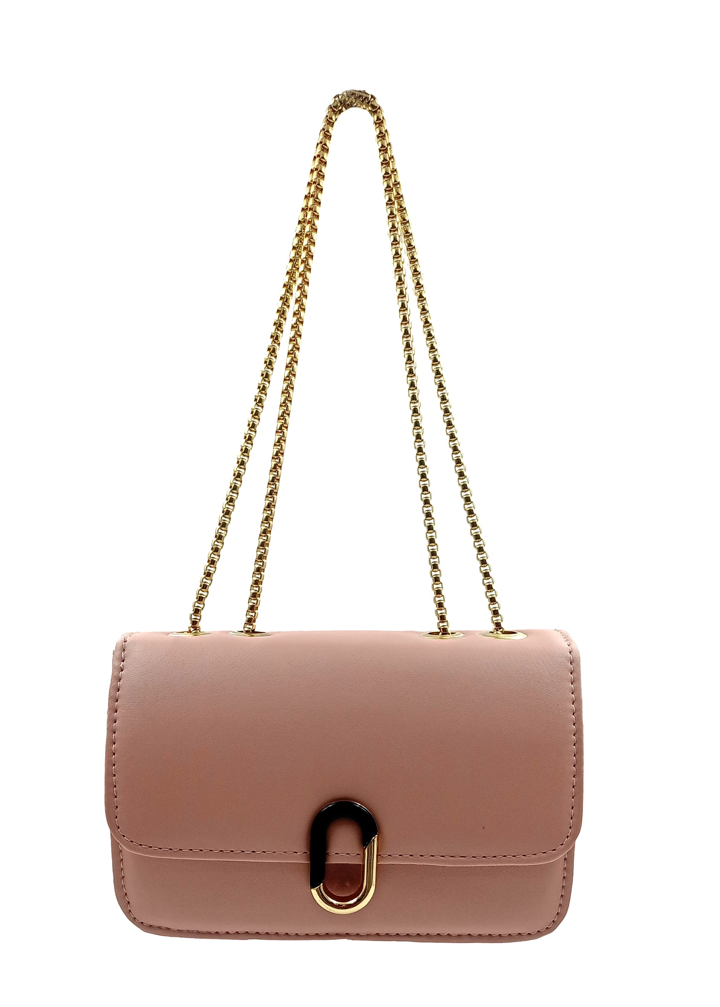 Peach Color Sling Bag with golden chain strap