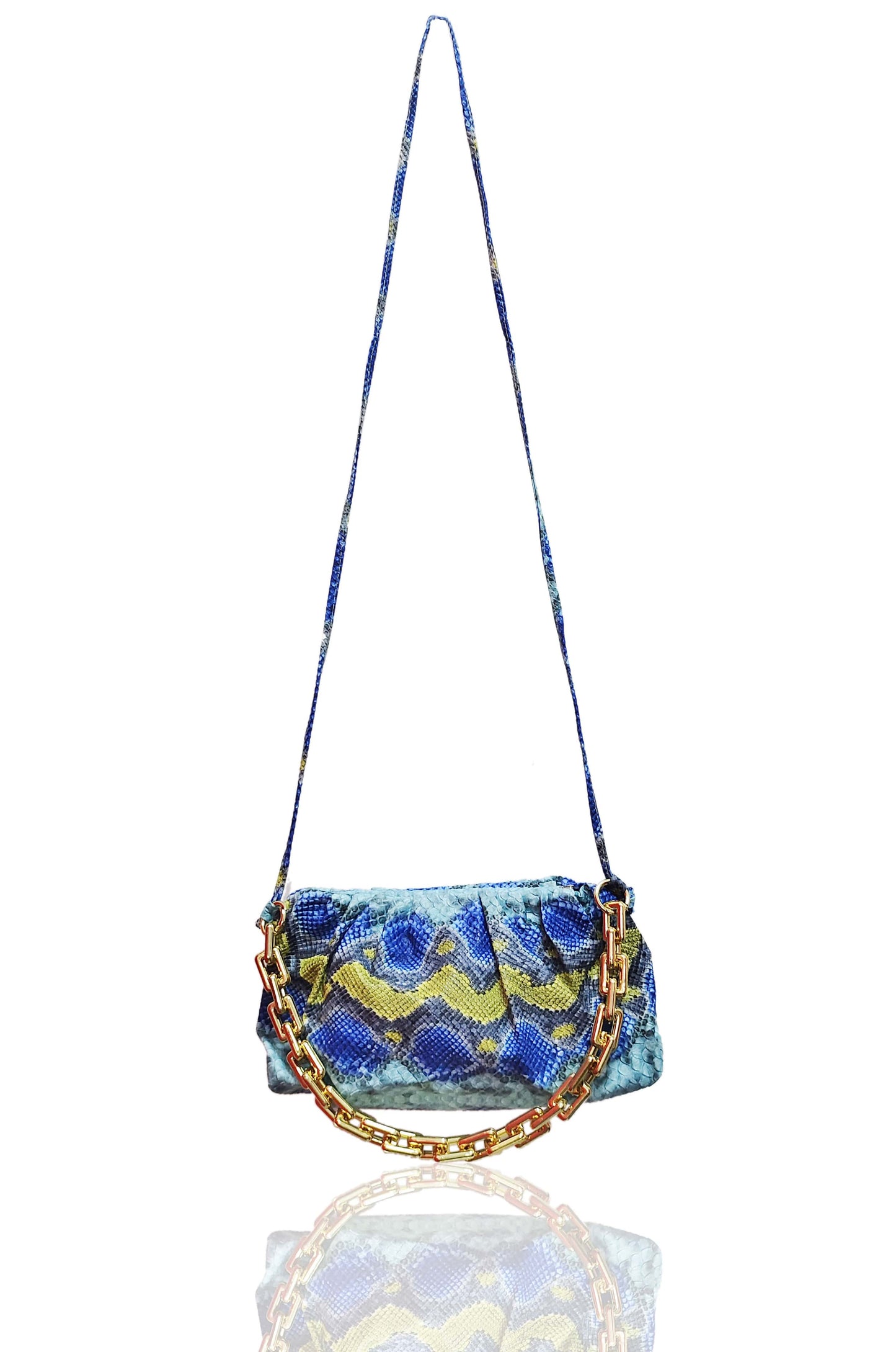 Versatile Python Print Shoulder Bag-cum-Sling-cum-Clutch with Gold Chain