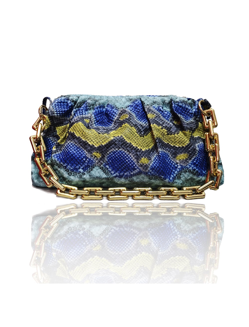 Versatile Python Print Shoulder Bag-cum-Sling-cum-Clutch with Gold Chain