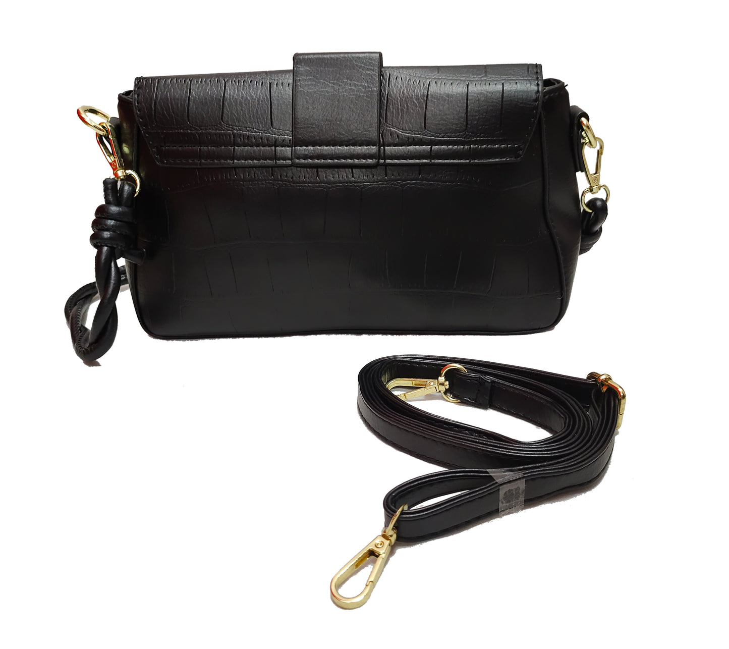 Classic Black Croco-Embossed Faux Leather Shoulder Bag cum Crossbody Bag