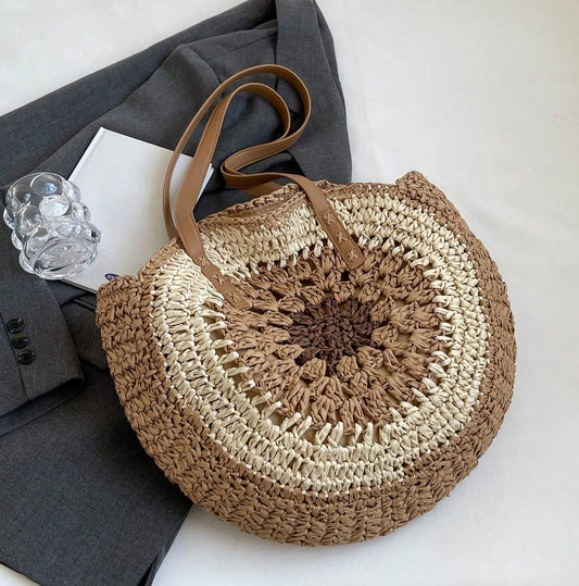 Handmade Crochet raffia round beach/ summer boho travel tote bag