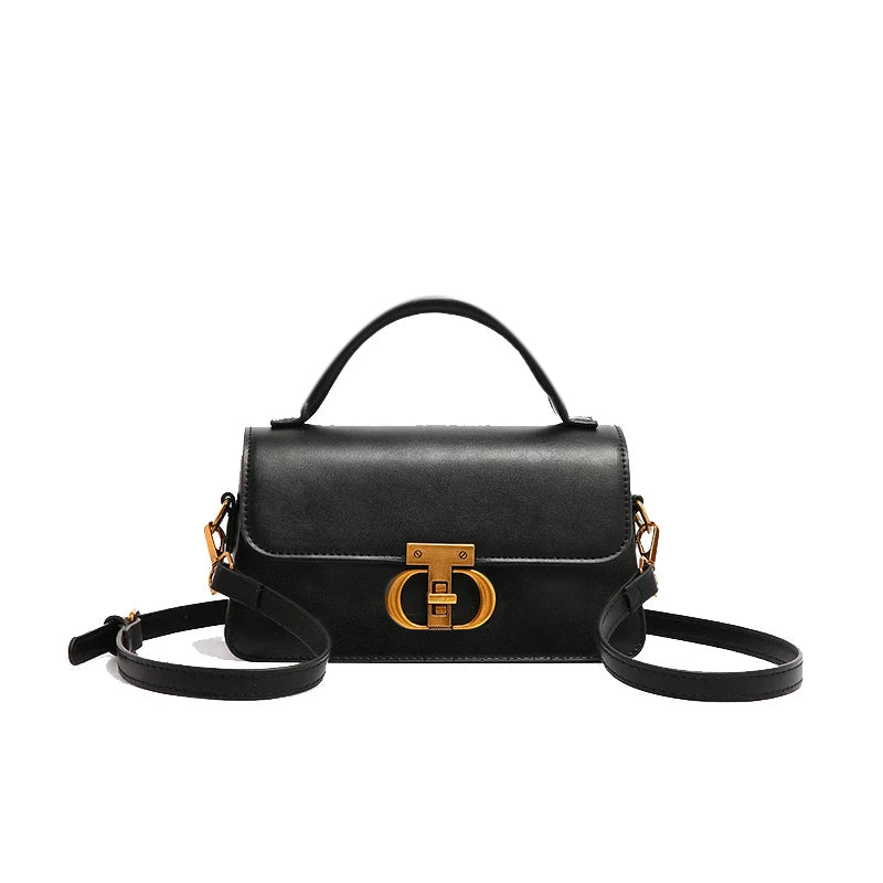 Sleek Mini Handbag with Gold Accent Buckle