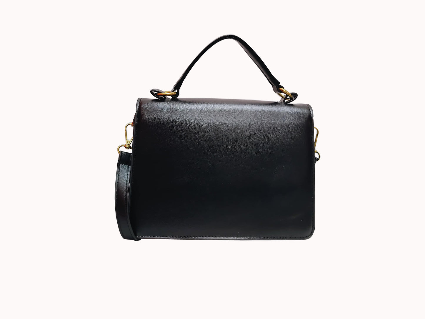 Elegant Black Satchel Bag with Gold Accents