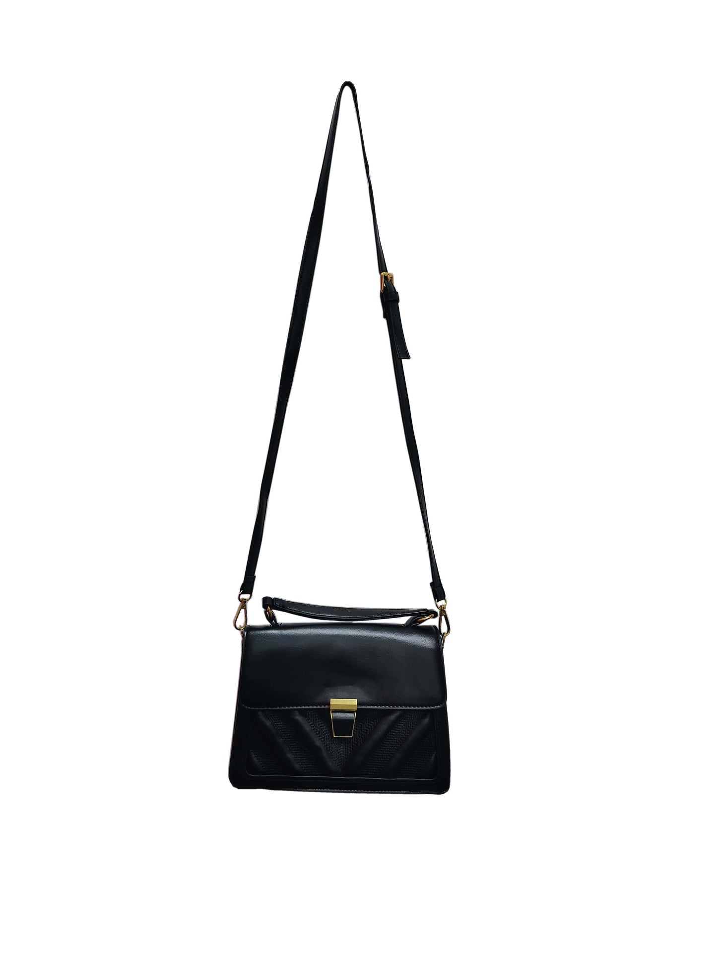 Elegant Black Satchel Bag with Gold Accents