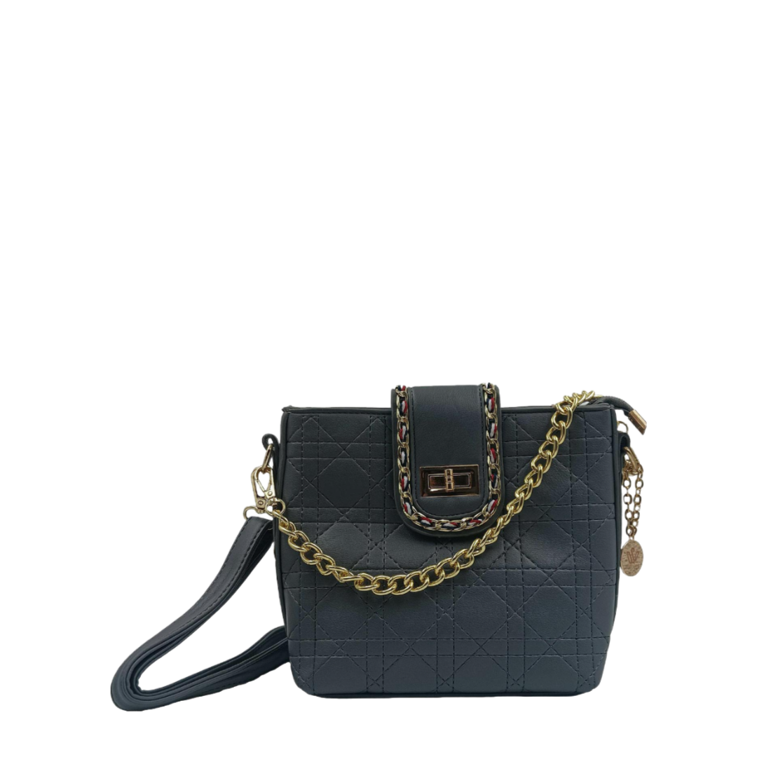 Stitch pattern Bucket shape sling Bag in Grey color