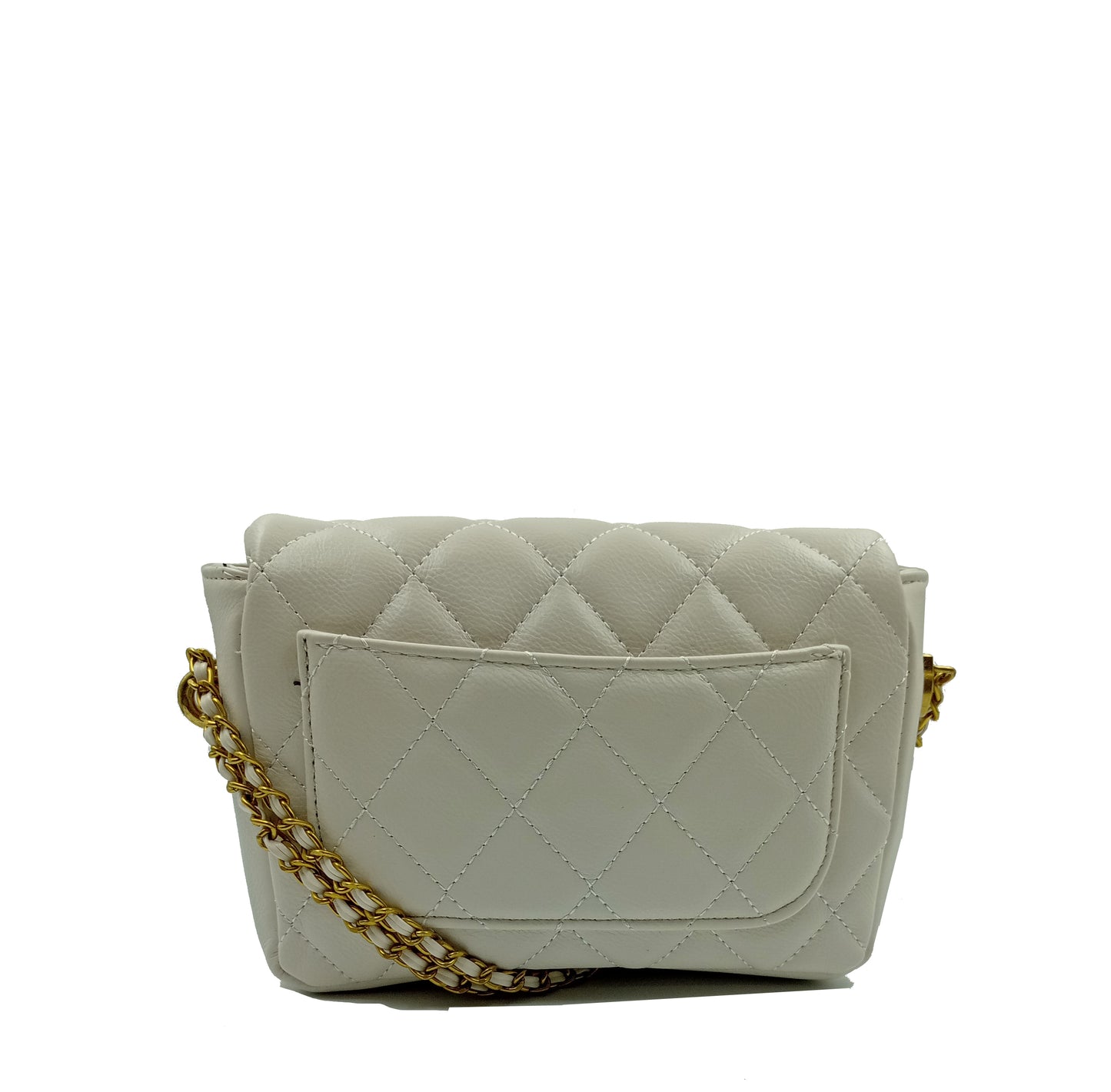 Quilted White Bag with golden metal chain strap