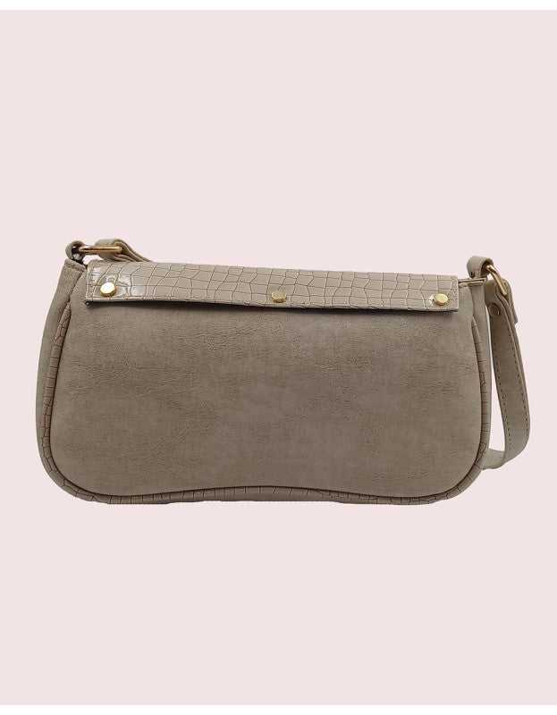 Stylish Taupe Croco-Embossed Shoulder Bag