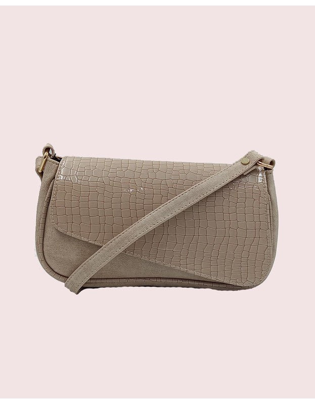 Stylish Taupe Croco-Embossed Shoulder Bag