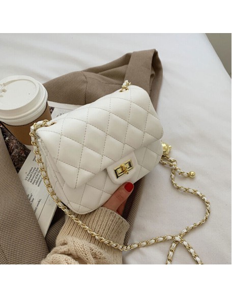 Quilted sling bag in white color for women
