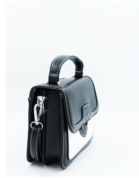 Latest & Stylish Fashion CONTRAST BAG IN FAUX LEATHER  SLINING BAG  in black color for Girls Women With Detachable Strap