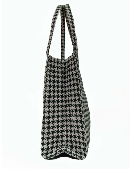 JACQUARD TOTE BAG IN WHITE AND GREEN COLOR WITH ZIPPER CLOSER (SW-AL-15)