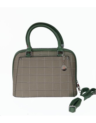 women green checked structured satchel hand bag  (SW-BJ-14)