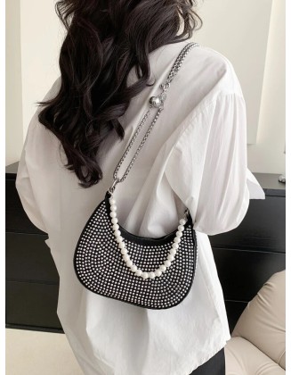 Half moon underarm diamond chain shoulder messenger bag for women (SW-BJ-26)