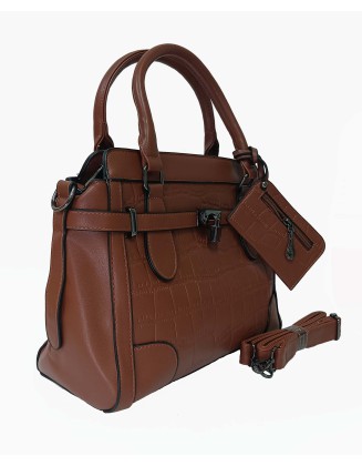 croco style satchel bag in brown color (SW-BJ-33)