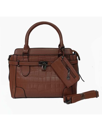 croco style satchel bag in brown color (SW-BJ-33)