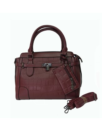croco style satchel bag in maroon color (SW-BJ-35)