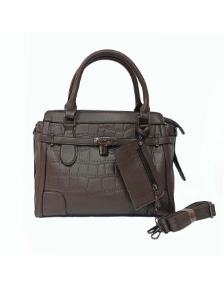 croco style satchel bag in choco-brown color (SW-BJ-36)