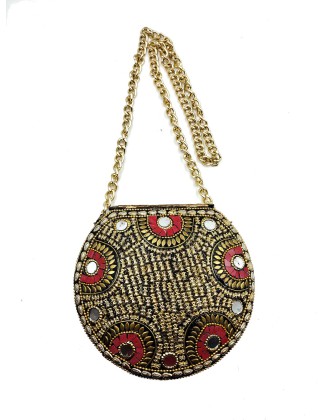 METAL RED COLOR ETHNIC CLUTCH FOR WOMEN'S