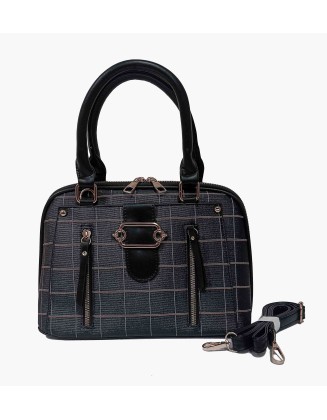 Women black checked structured satchel handbag (SW-BJ-39)