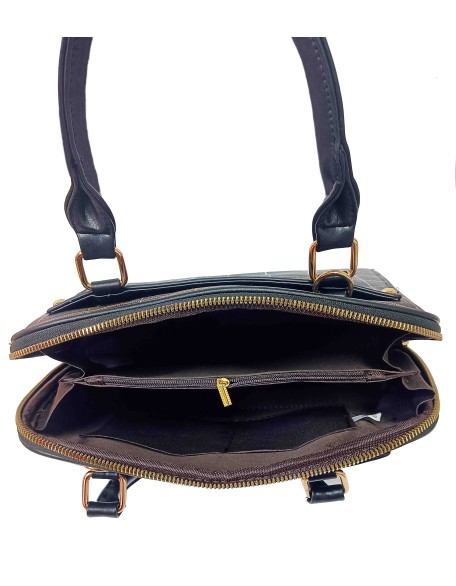 Women black checked structured satchel handbag (SW-BJ-39)